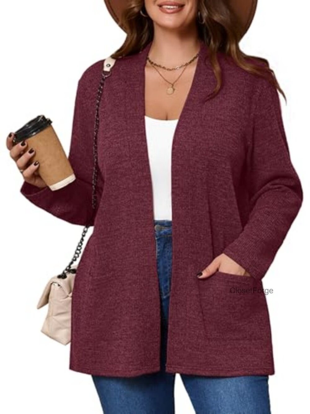 Plus Size Lightweight Open Front Cardigan Long Sleeve Sweater Shrug Kimono